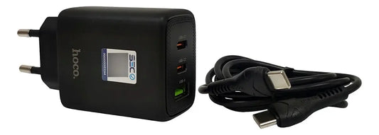 Cargador Carga Rápida Hoco Dc117 65w Tipo C + Cable Negro