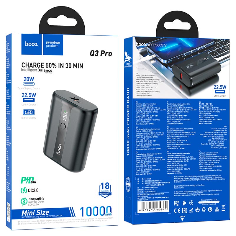 Cargador Portatil Hoco Q3 Pro 10.000mAh 22.5W