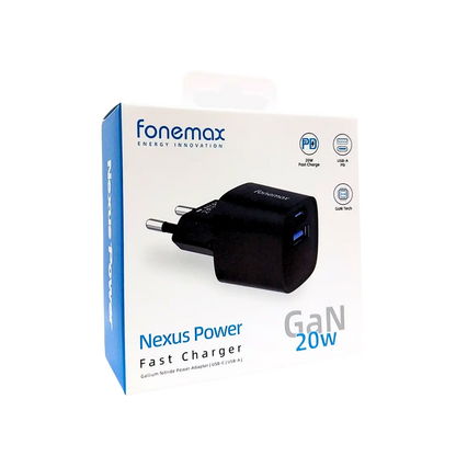 Cargador Fonemax Nexus Power Carga rápida 20W GAN USB-A/USB-C