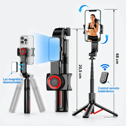Selfie Stick Estabilizador C09 con Trípode y Luz Magnética