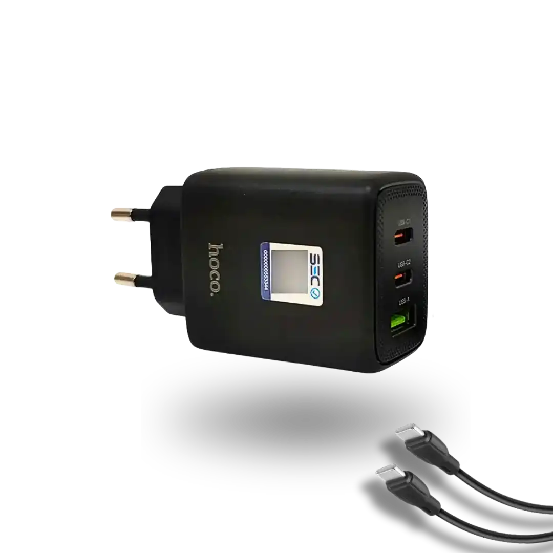 Cargador Carga Rápida Hoco Dc117 65w Tipo C + Cable Negro