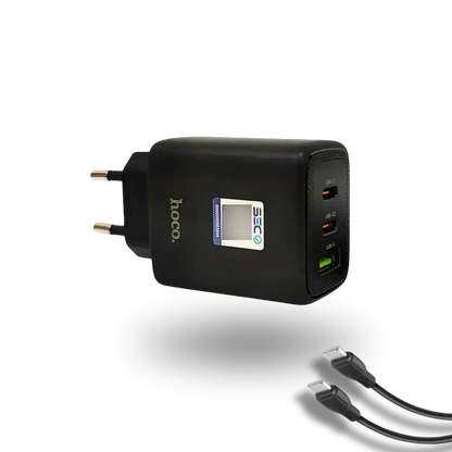 Cargador Carga Rápida Hoco Dc117 65w Tipo C + Cable Negro
