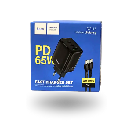Cargador Carga Rápida Hoco Dc117 65w Tipo C + Cable Negro