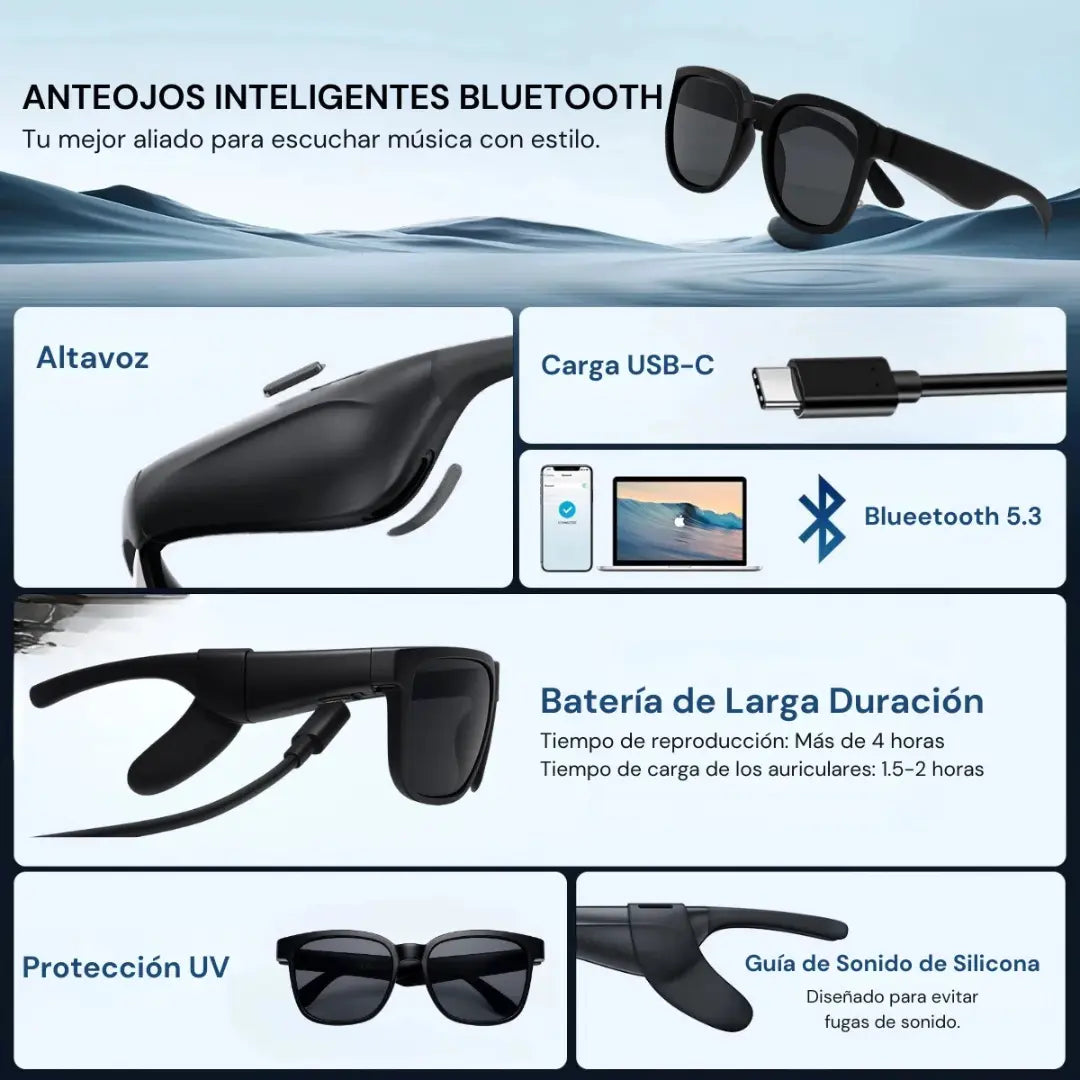 Lentes Inteligentes Vekoby E30 con audifonos