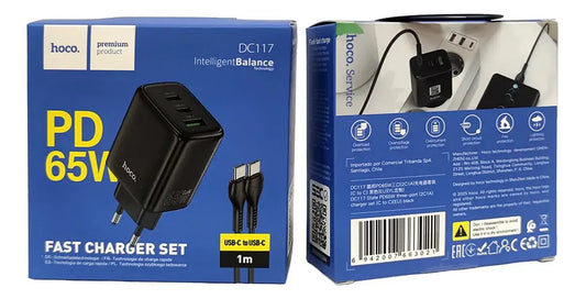 Cargador Carga Rápida Hoco Dc117 65w Tipo C + Cable Negro