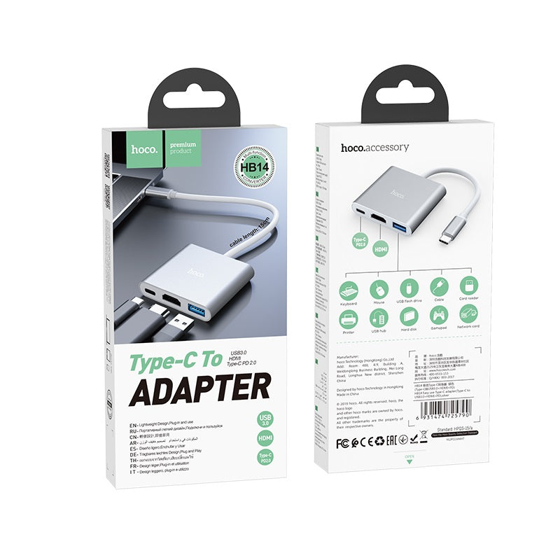 Hub Adaptador Typo-c A Usb3.0+hdmi+pd HOCO HB14