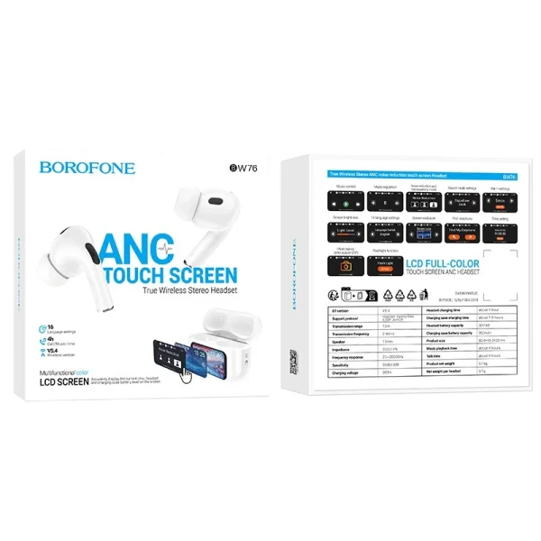 Audífonos TWS Borofone BW76  ANC Pantalla LED Blanco - Imagen 6